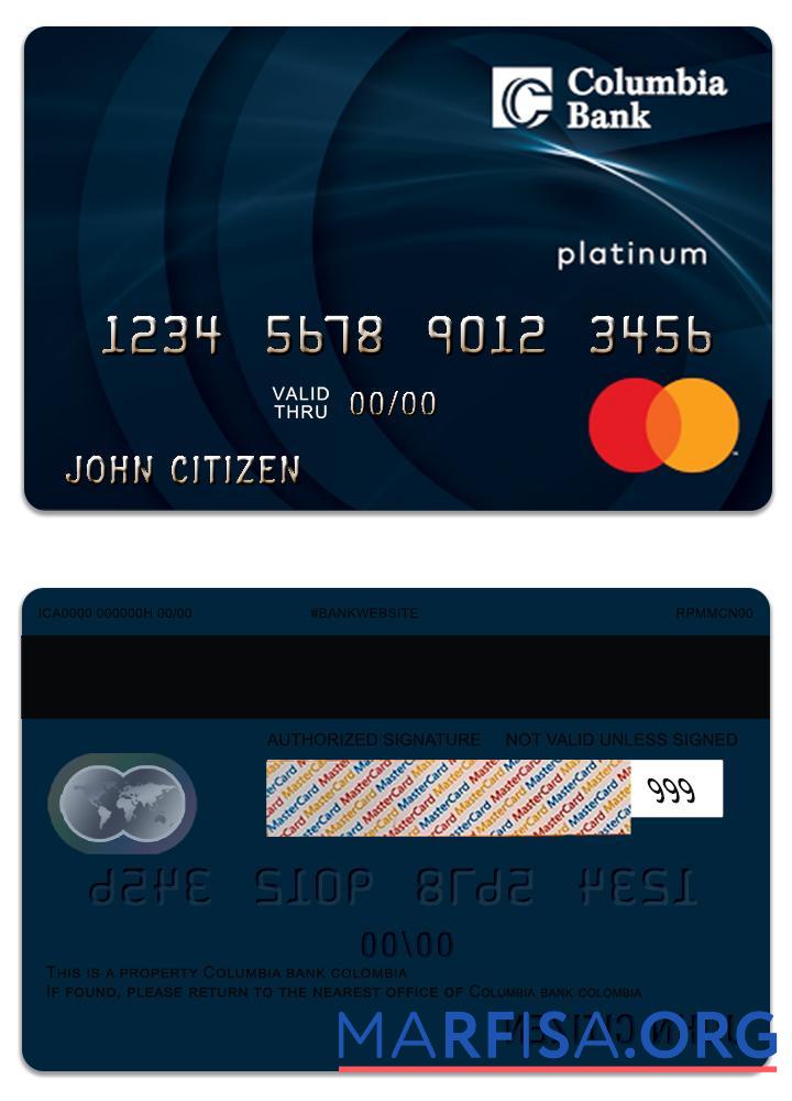 Realistic USA Columbia Bank Mastercard Platinum download for verification